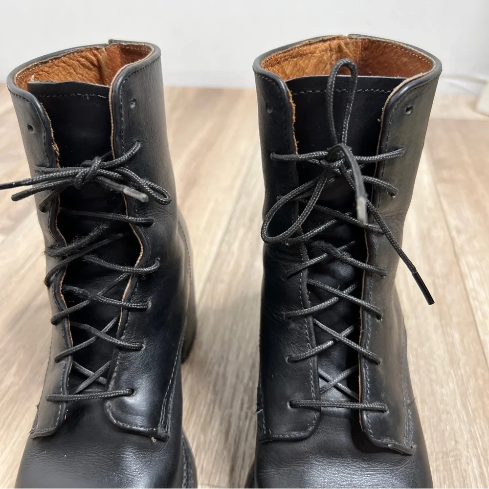 FRYE Combat Black Leather Lace Up Booties Boots Size 5.5 - Picture 4 of 16